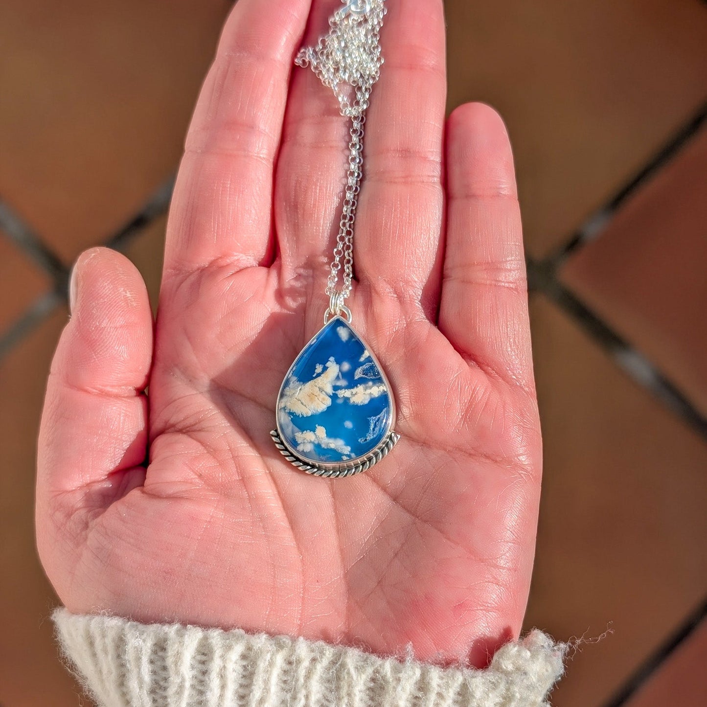 Colgante de plata con doblete de ágata pluma