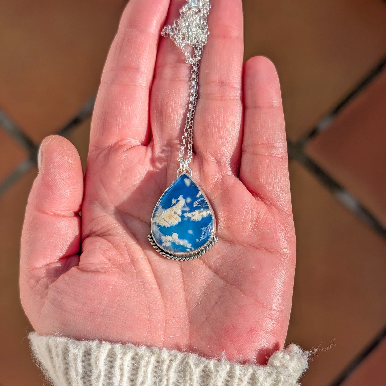 Colgante de plata con doblete de ágata pluma