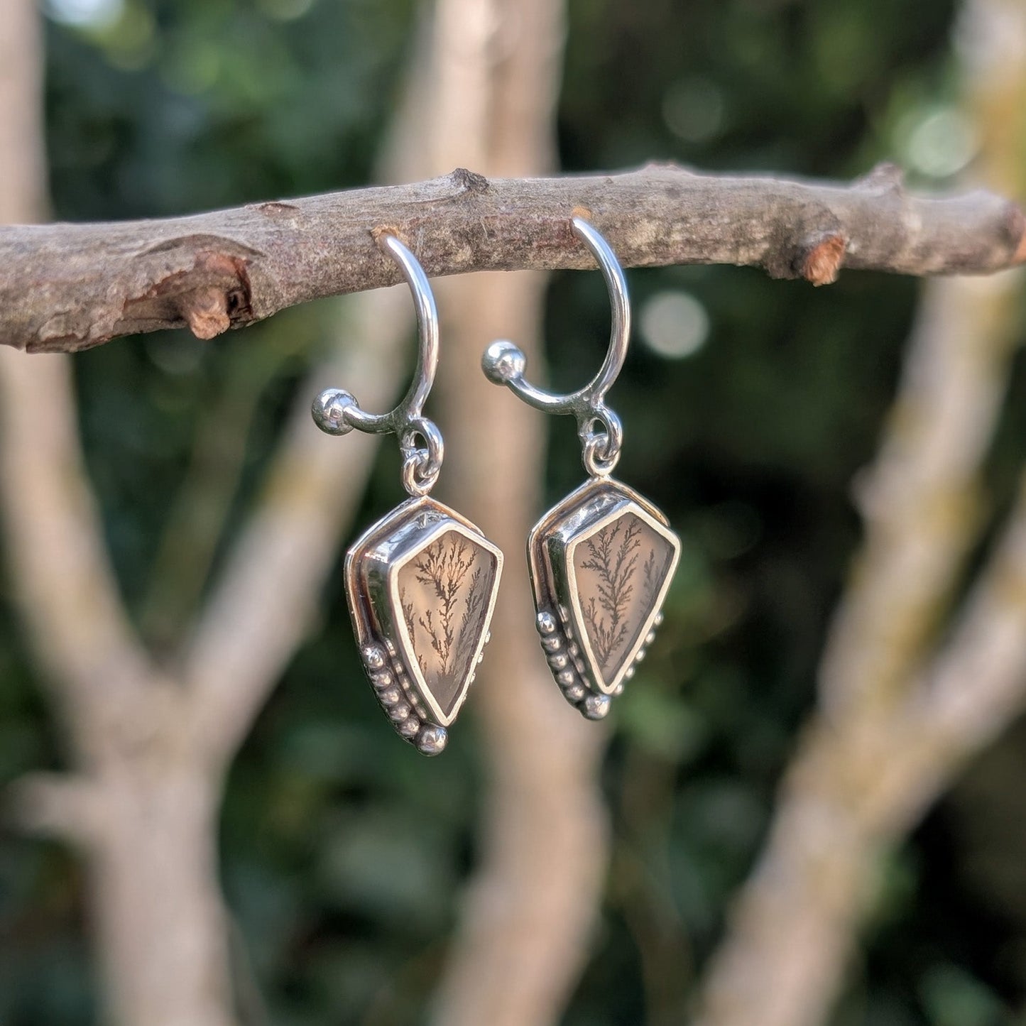 Pendientes de plata con ágata dendrítica