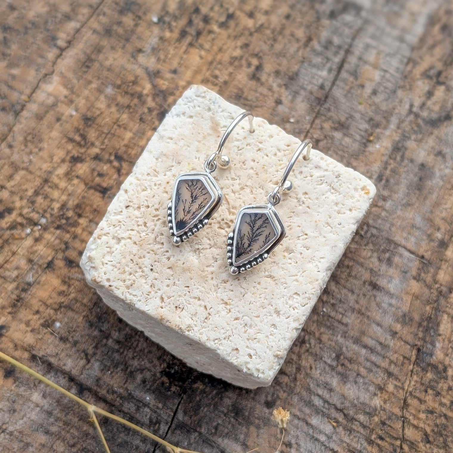 Pendientes de plata con ágata dendritica