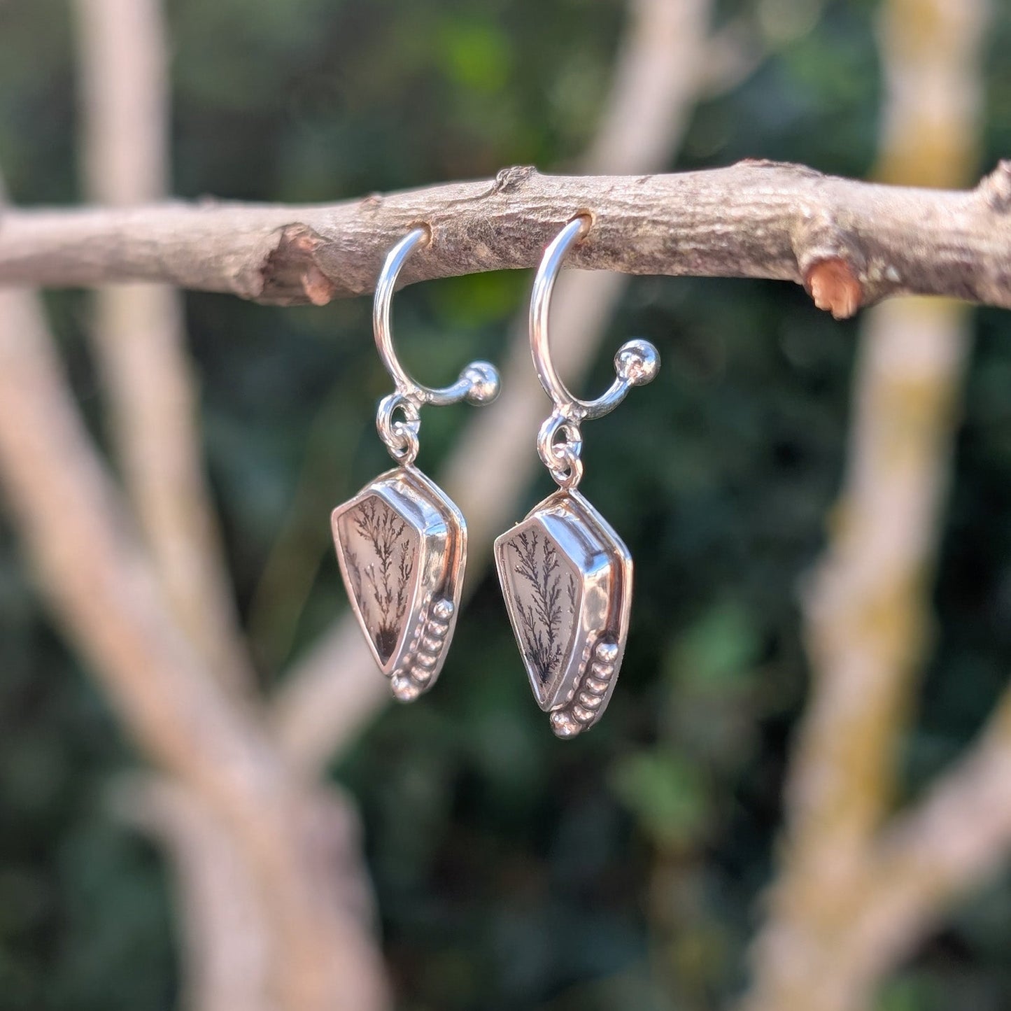 Pendientes de plata con ágata dendrítica