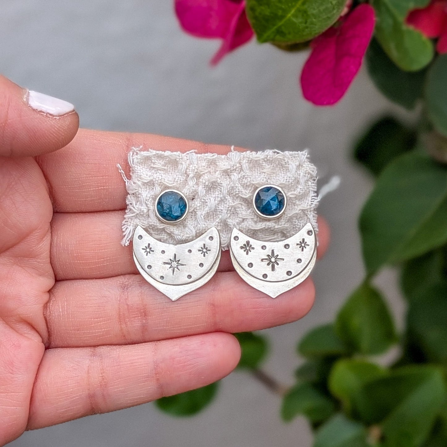 Pendientes Earjacket de plata con Cianita