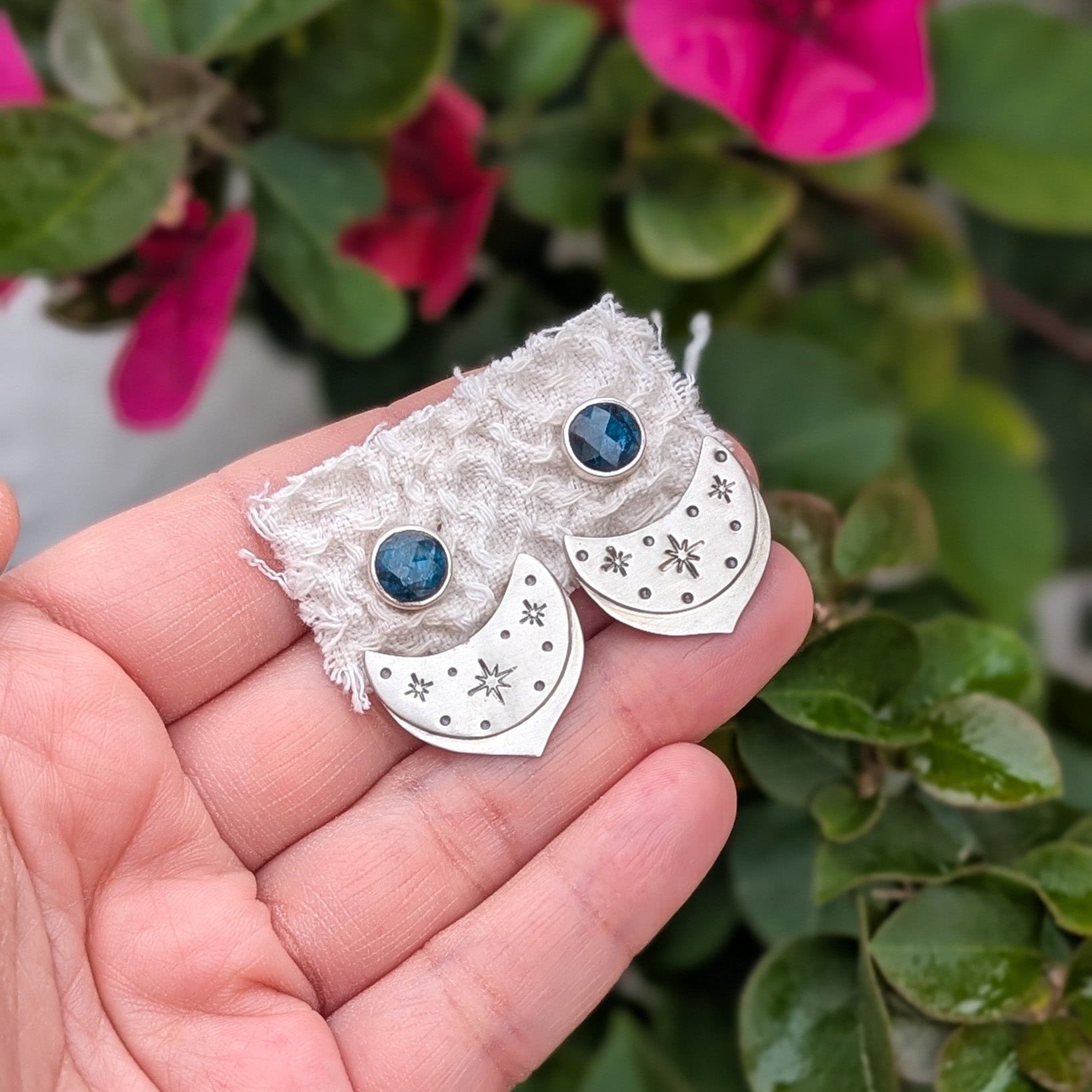 Pendientes Earjacket de plata con Cianita