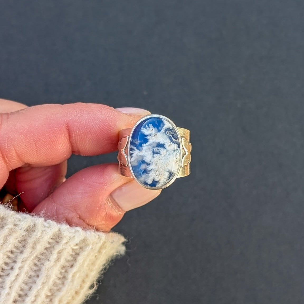 anillo de plata co ágata pluma